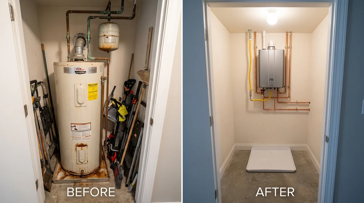 Tank water heater versus wall-mounted tankless unit comparison for Calabasas, CA homeowners