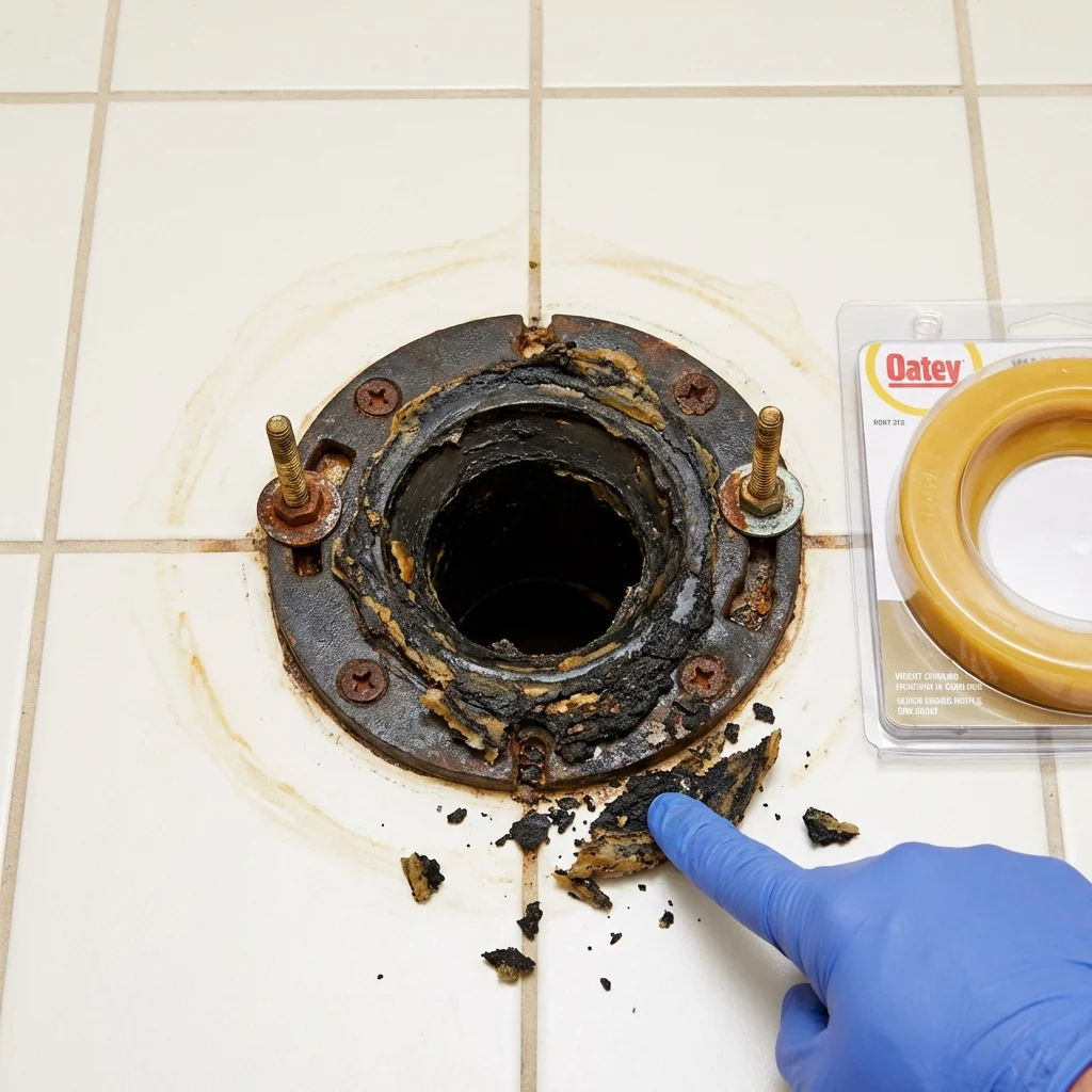 Failed wax ring showing water seepage at the base of a toilet in a Calabasas, CA home