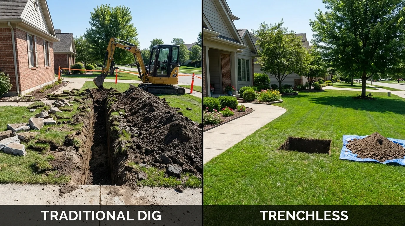 Trenchless sewer repair with minimal yard damage versus traditional excavation in Calabasas, CA